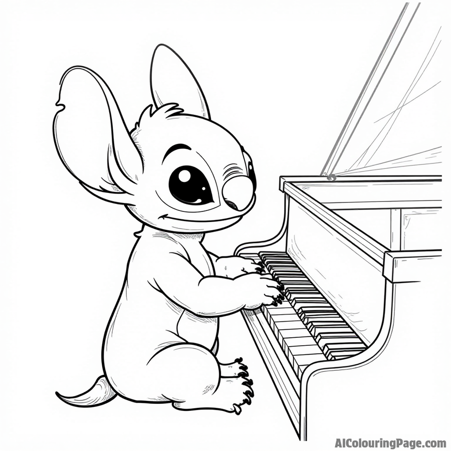 Stitch playing the piano