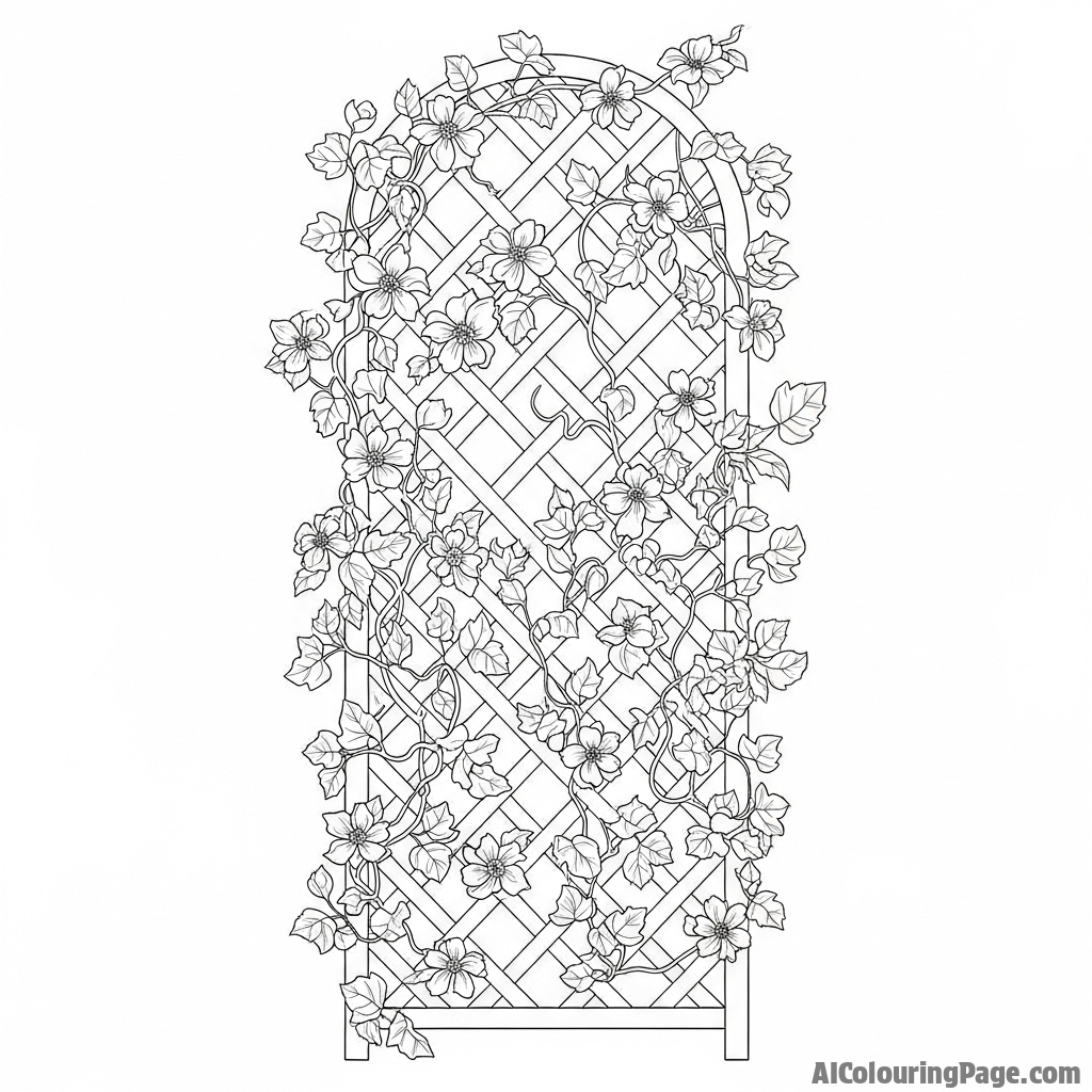 A trellis covered in climbing vines and blooms.