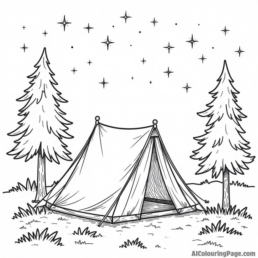 Camping tent under starry sky