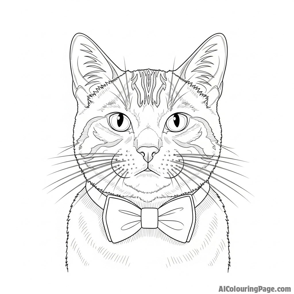 A formal portrait of a cat wearing a bow tie.