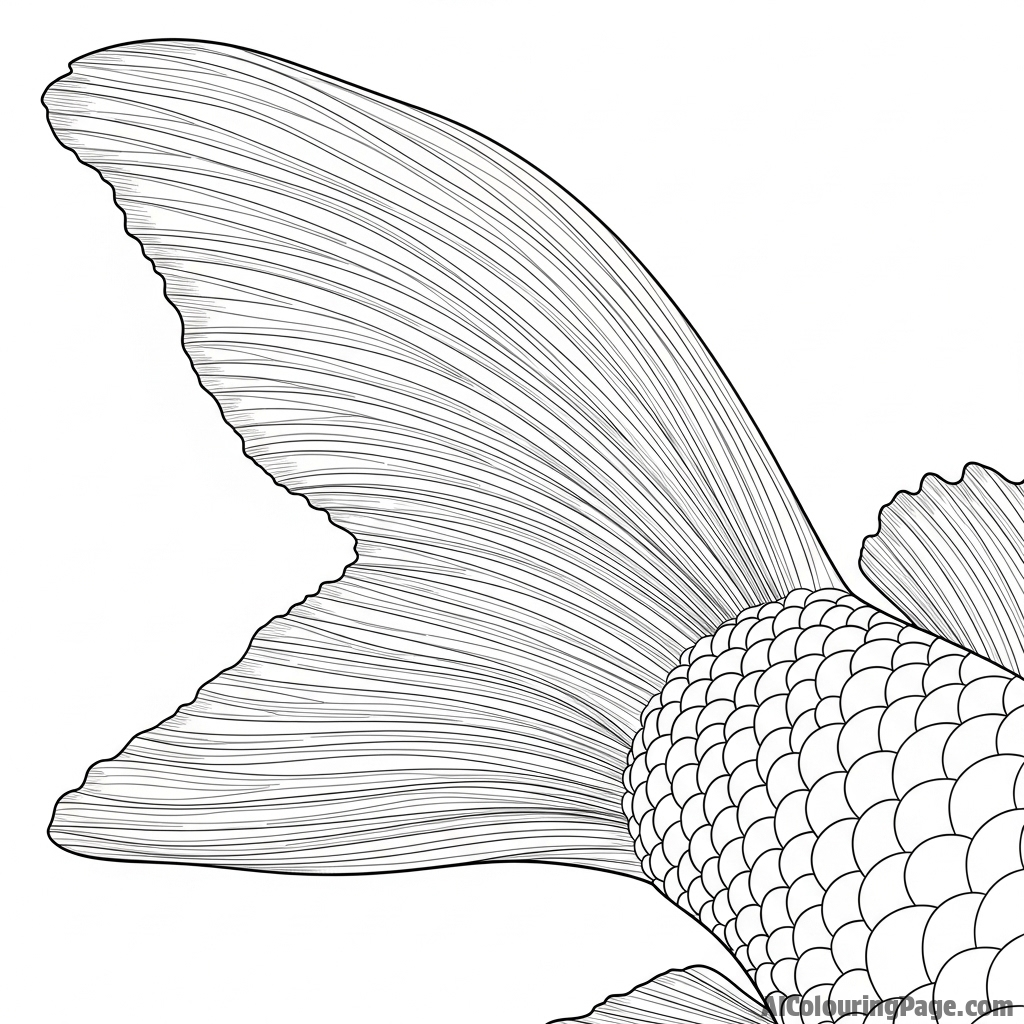 A detailed close-up on the delicate, translucent webbing of a koi’s tail fin.