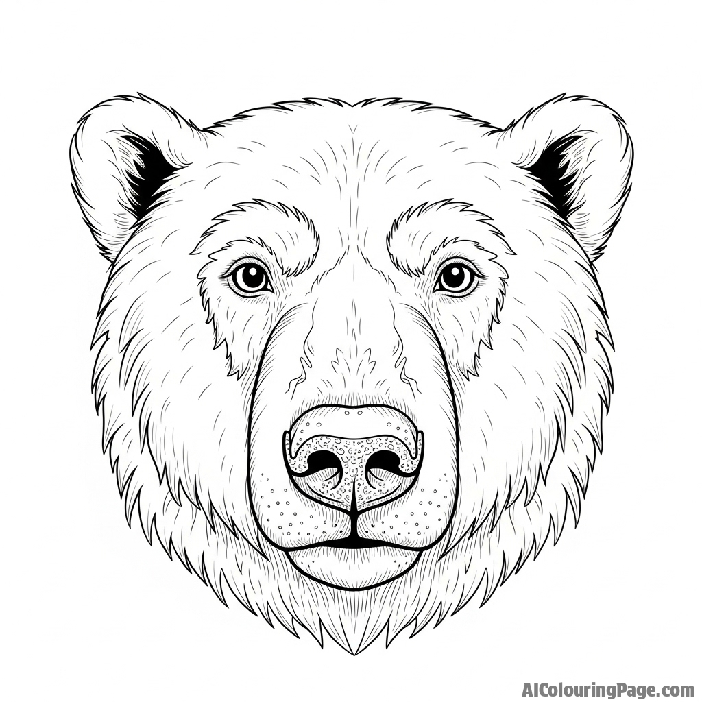 A detailed portrait of a polar bear's face, focusing on the texture of its fur and nose.