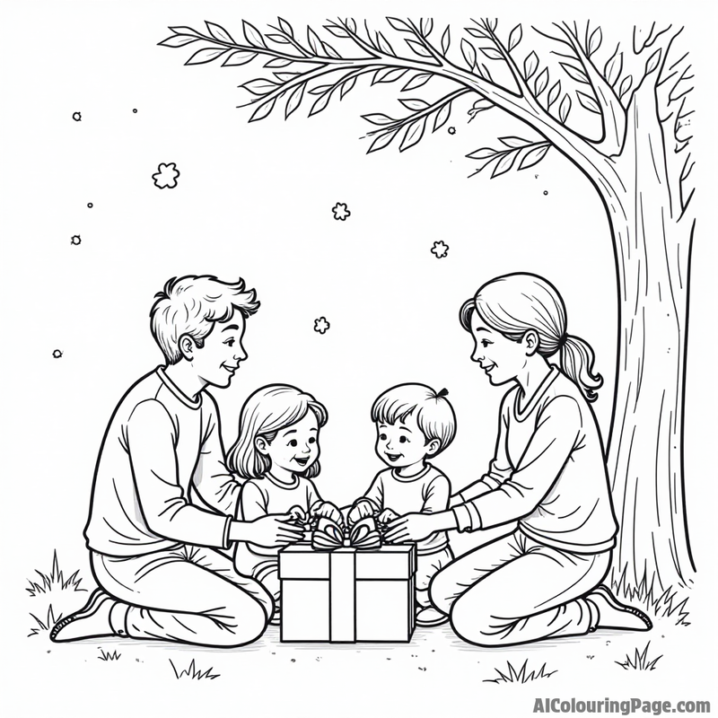 Family opening presents under the tree