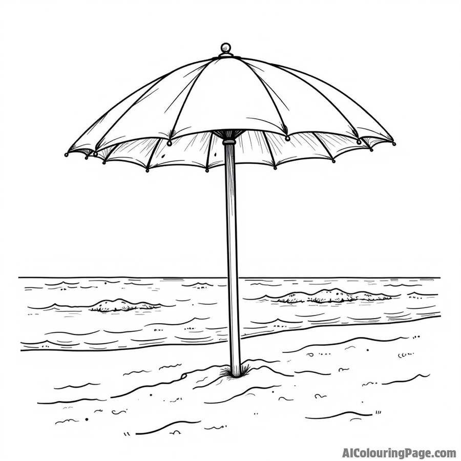 Beach umbrella with waves crashing