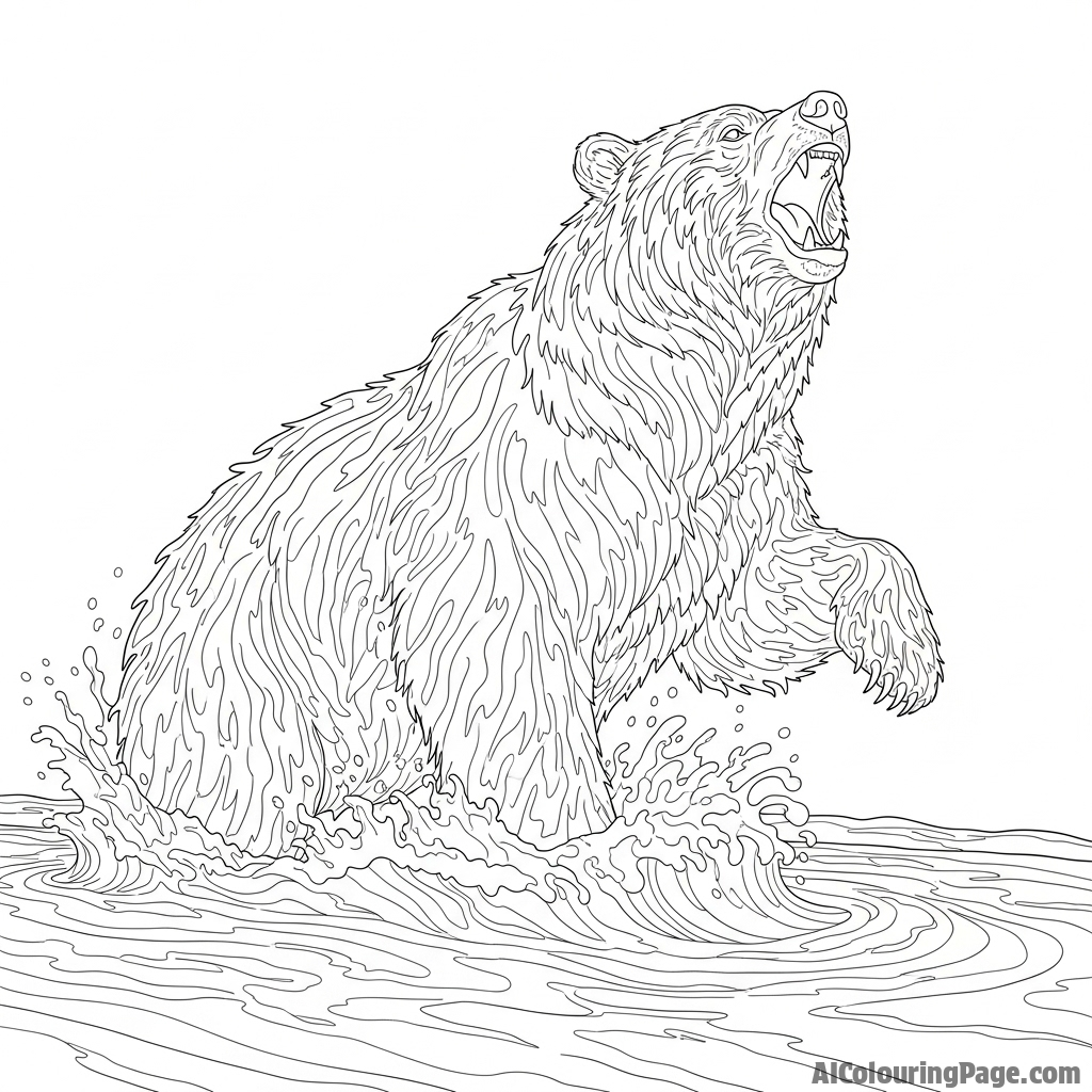 A bear made entirely of swirling water, emerging from a river.