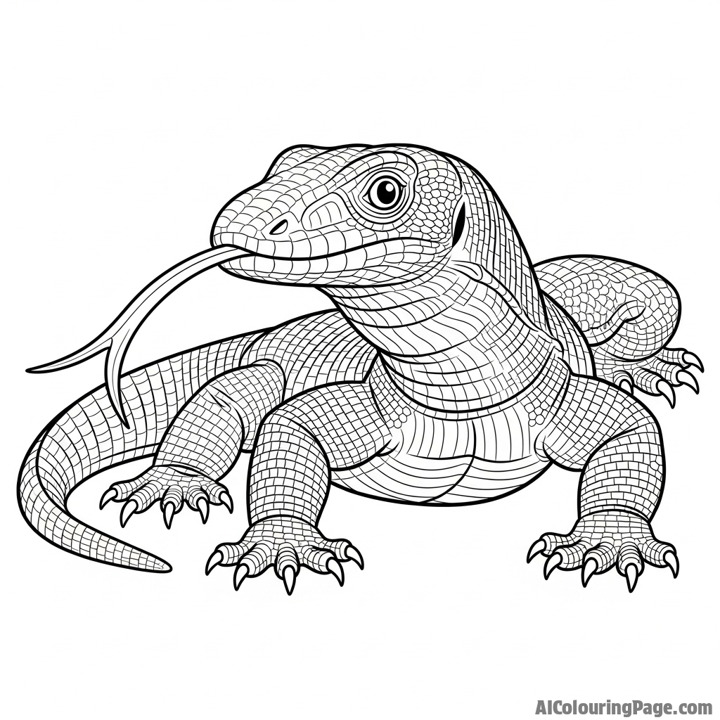A monitor lizard flicking its long, forked tongue to sense the air.
