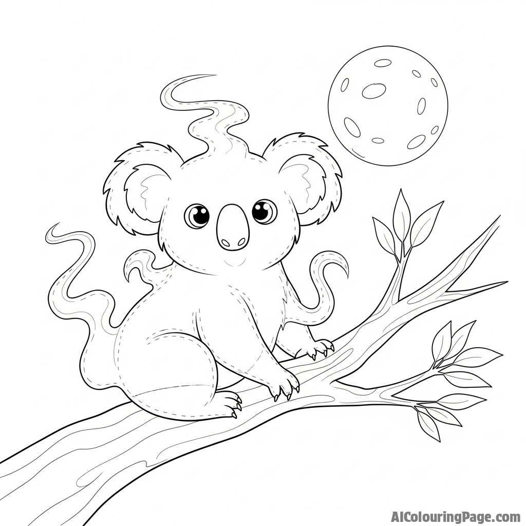 A ghostly, translucent spirit koala sitting on a moonlit branch.