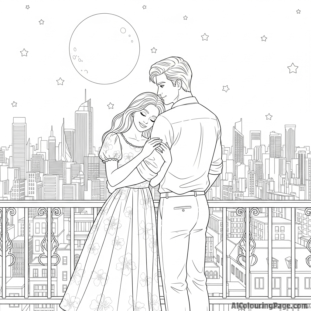 Aphmau and Aaron on a romantic moonlit balcony overlooking a city.