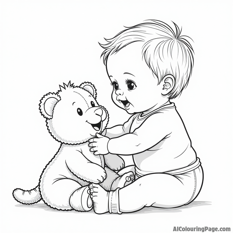 Baby playing with a stuffed animal