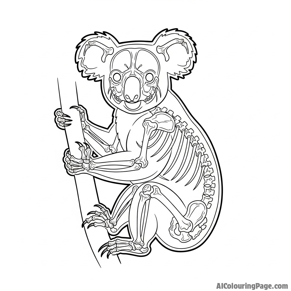 An x-ray image revealing the bone structure of a koala.