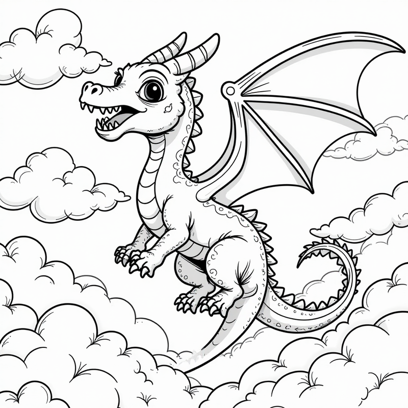 Anime dragon flying through clouds