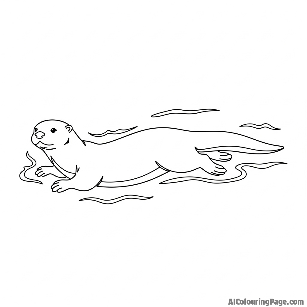 A minimalist line art drawing of a swimming otter in a single continuous stroke.