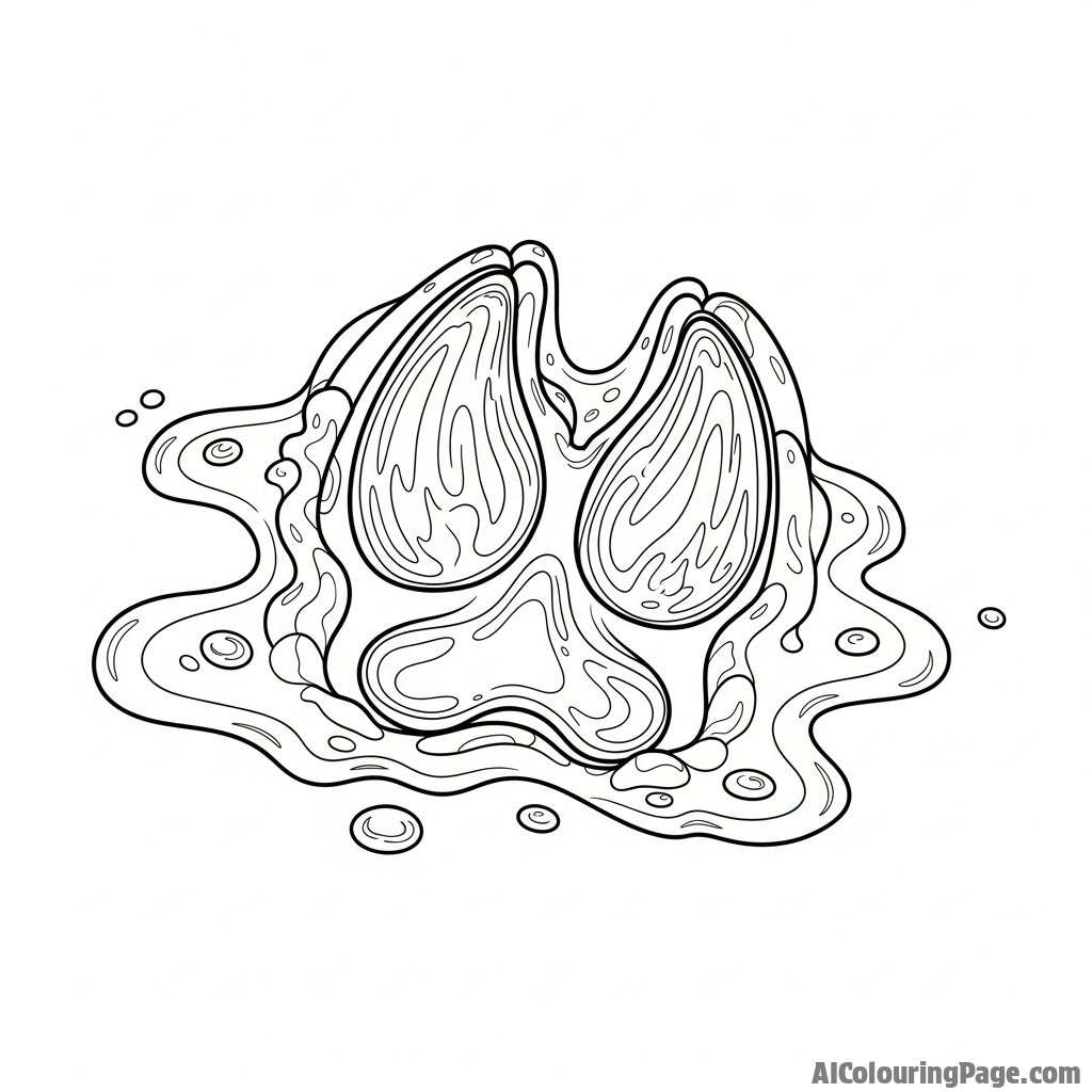 A sharp, detailed photograph of a single cow\'s hoof print in soft, wet mud.