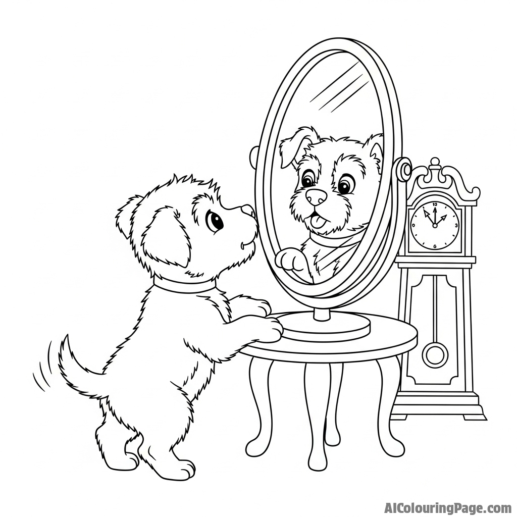 A puppy's first encounter with a mirror.