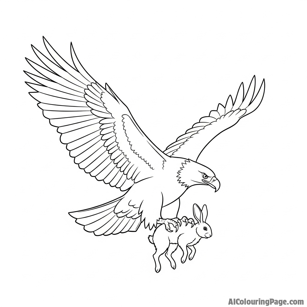 An eagle in flight, carrying its prey in its talons.