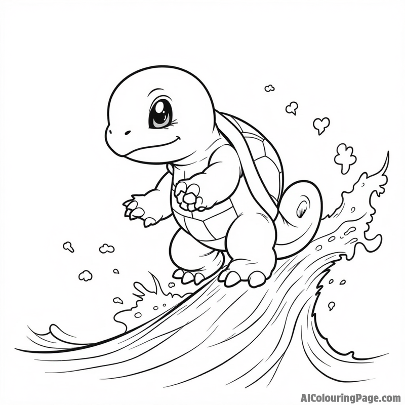 Squirtle riding a wave