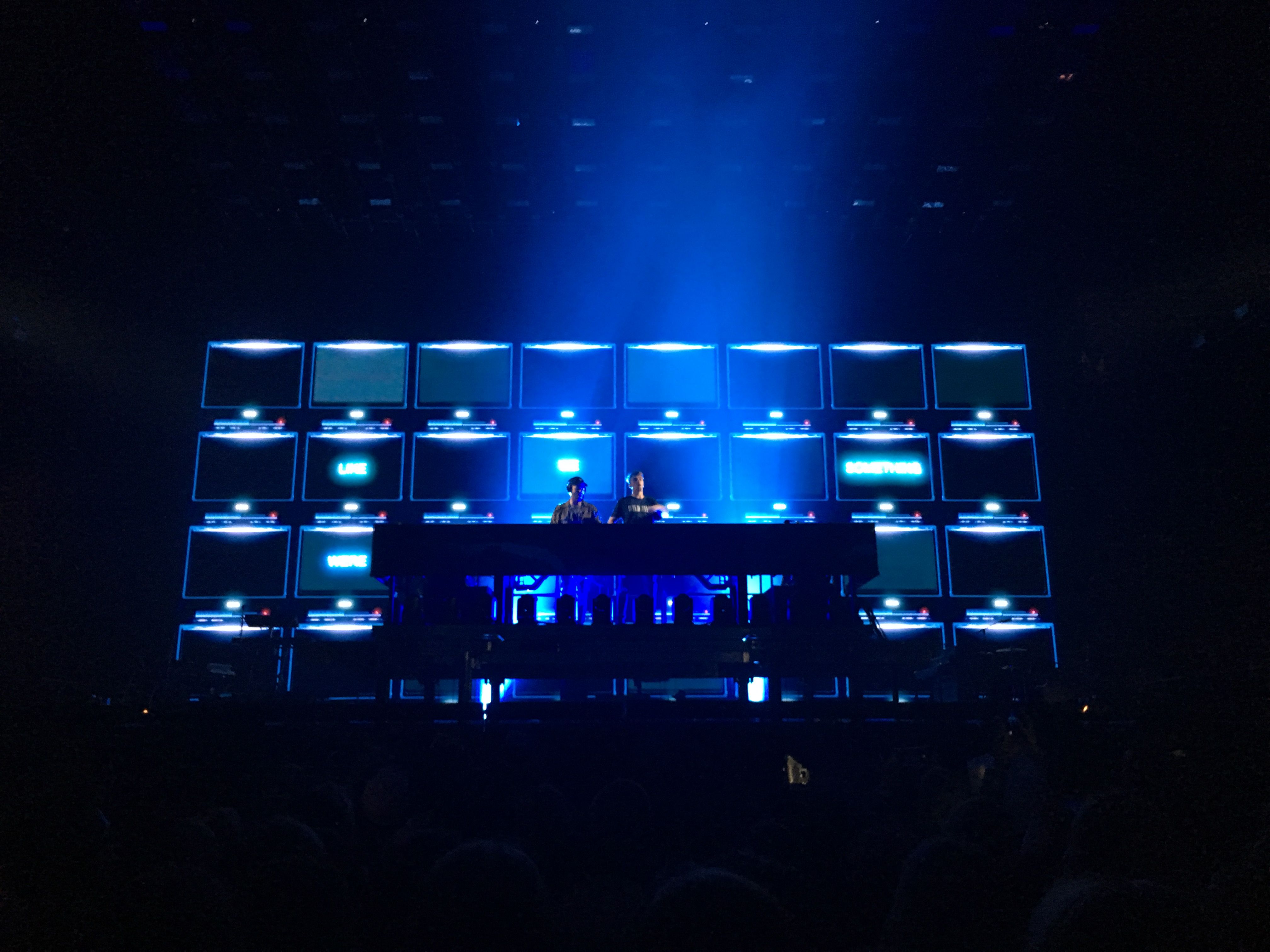 The DJ duo The Chainsmokers performing on stage in 2017.