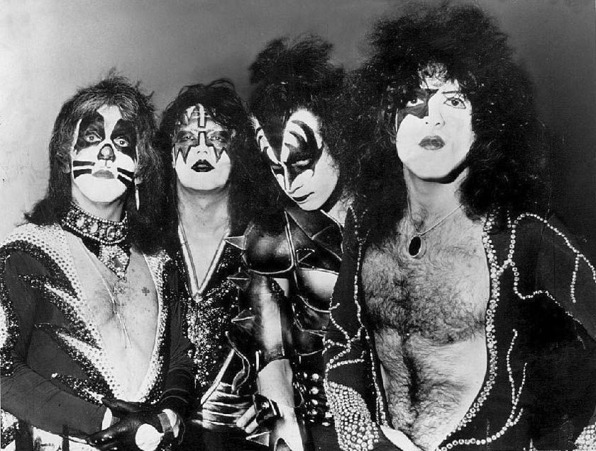 The four original members of KISS in makeup and costume, 1976