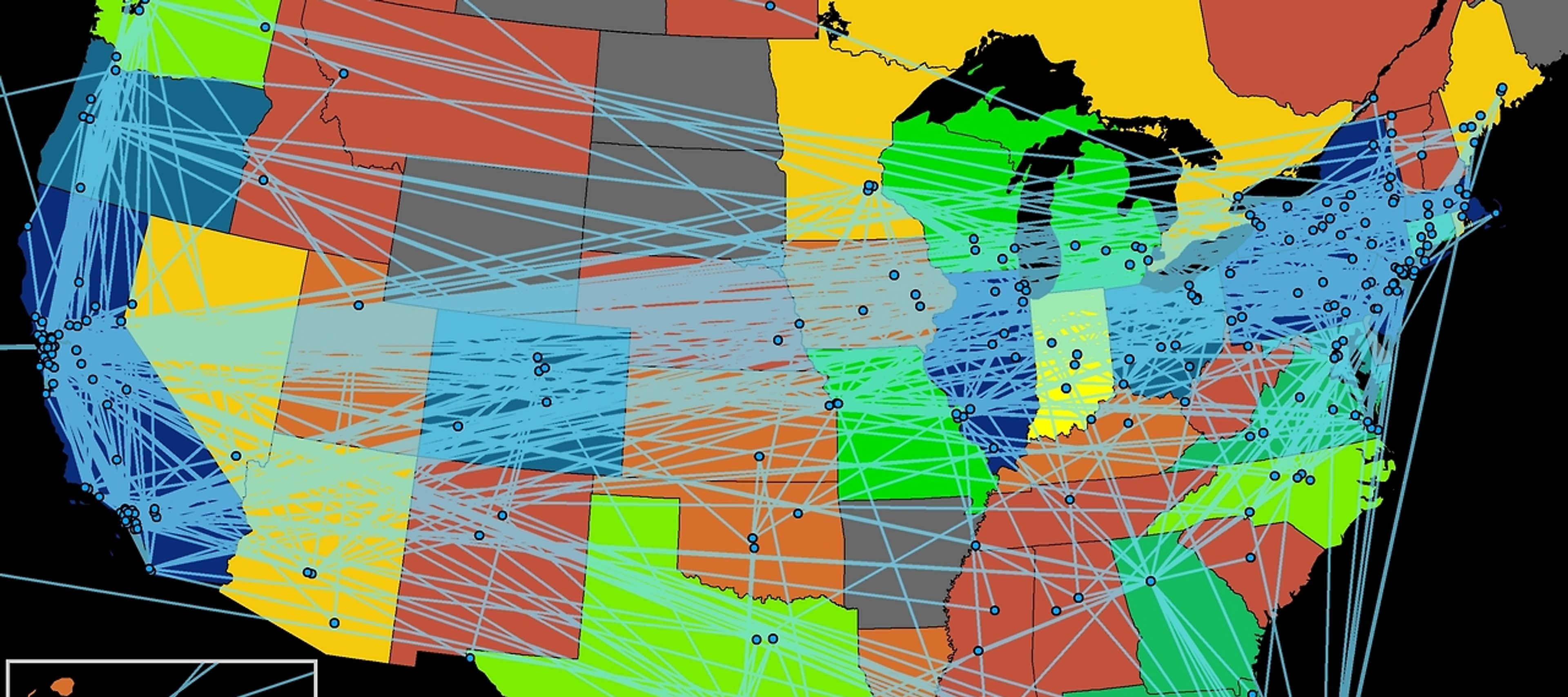 30-year map following the Grateful Dead's tour paths, venues and concerts across the United States