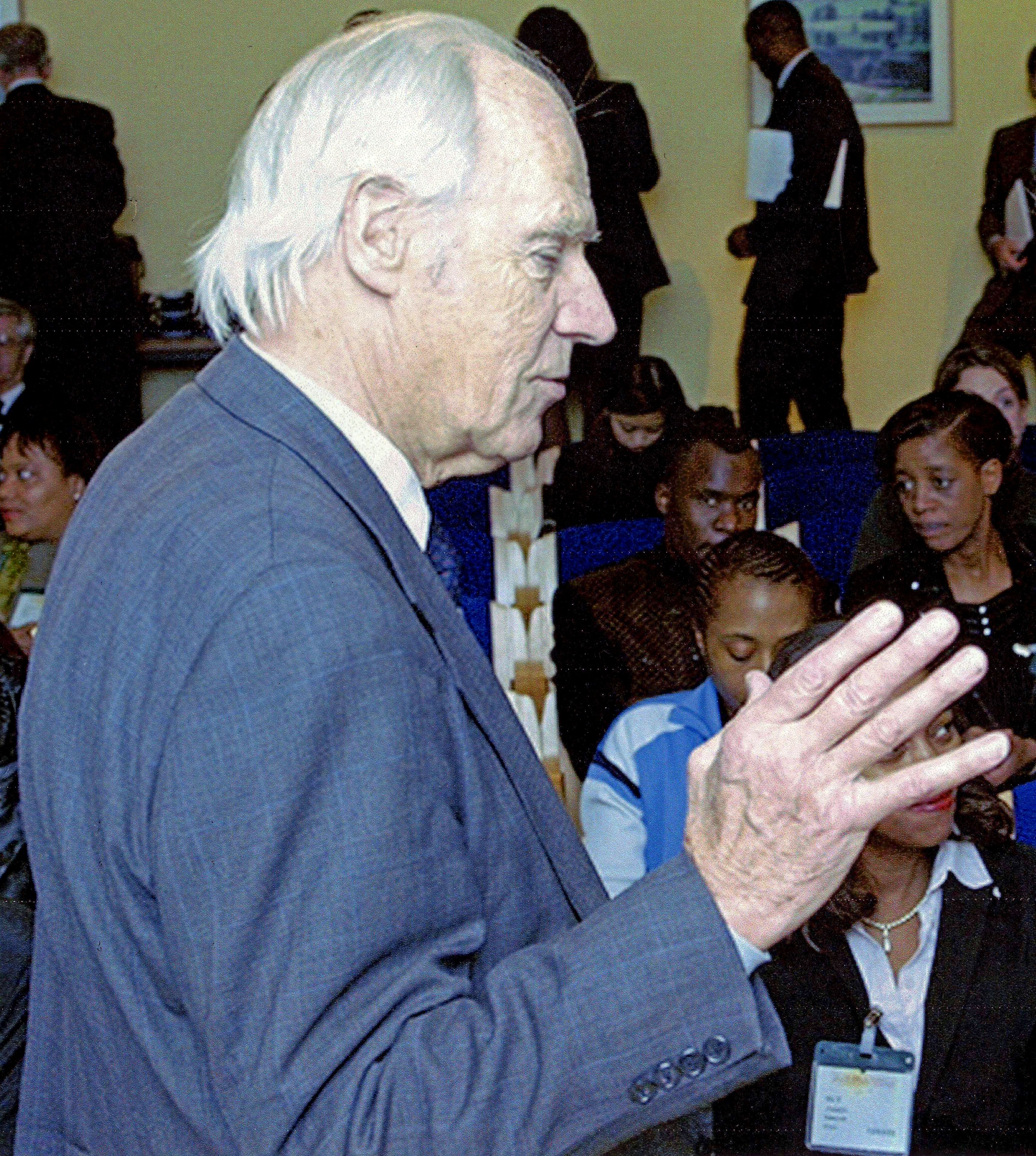 Portrait photo of George Martin, the record producer known for his work with the Beatles