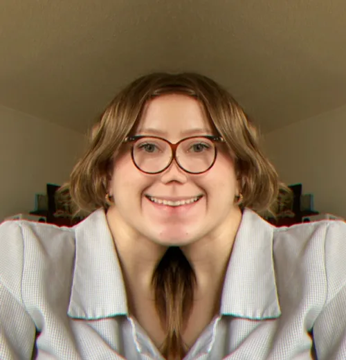 a weird mirrored picture of rachelle