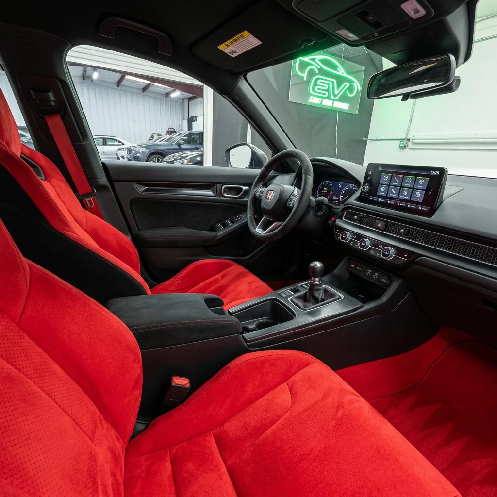 Interior Steam Detail Red Seats — professional auto detailing work completed at Fresh Auto Spa in Port Chester, NY