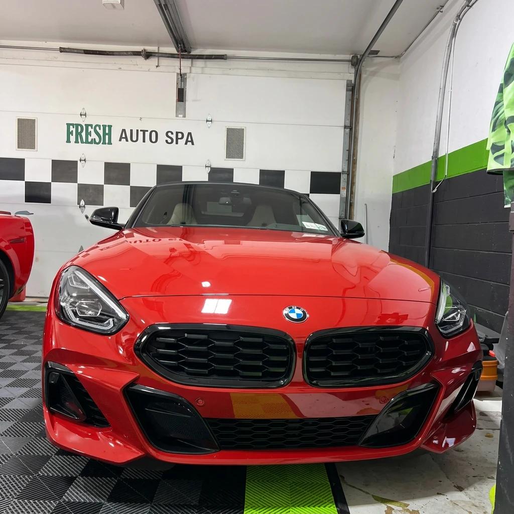 Auto Detailing Red Roadster Front — professional auto detailing work completed at Fresh Auto Spa in Port Chester, NY