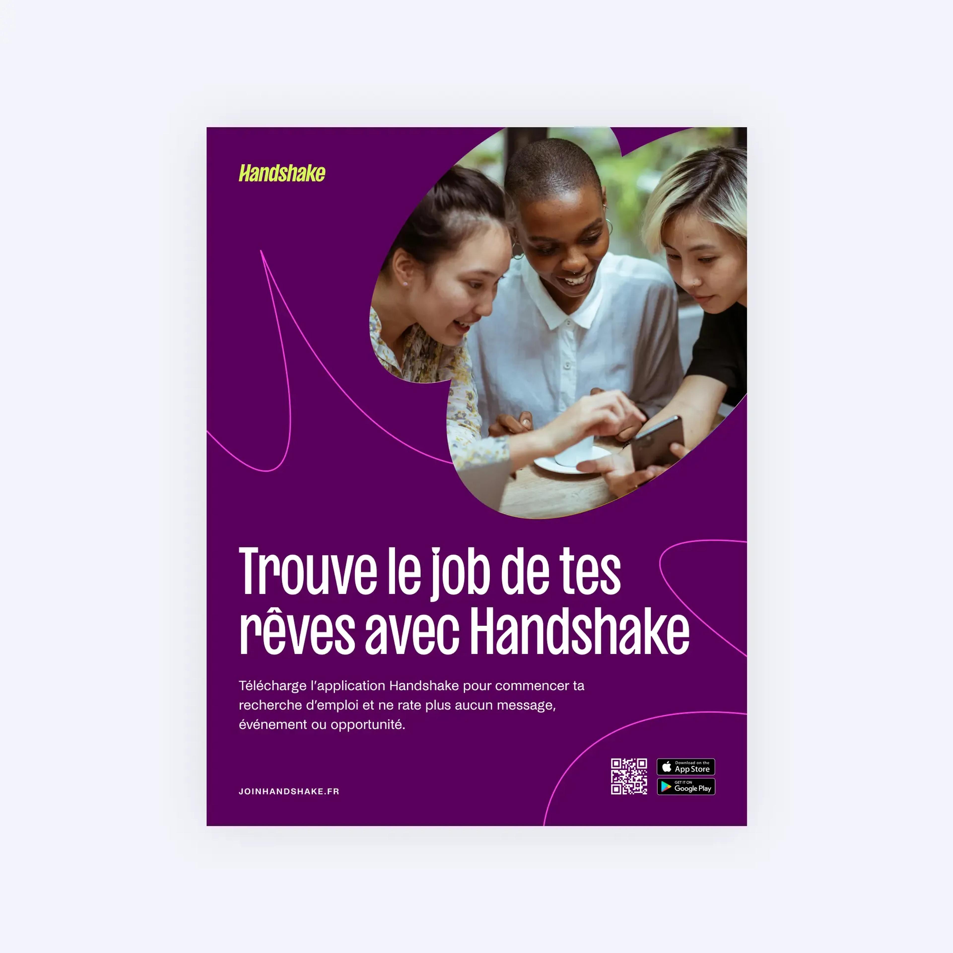 Trouve le job de tes rêves avec Handshake, fond violet