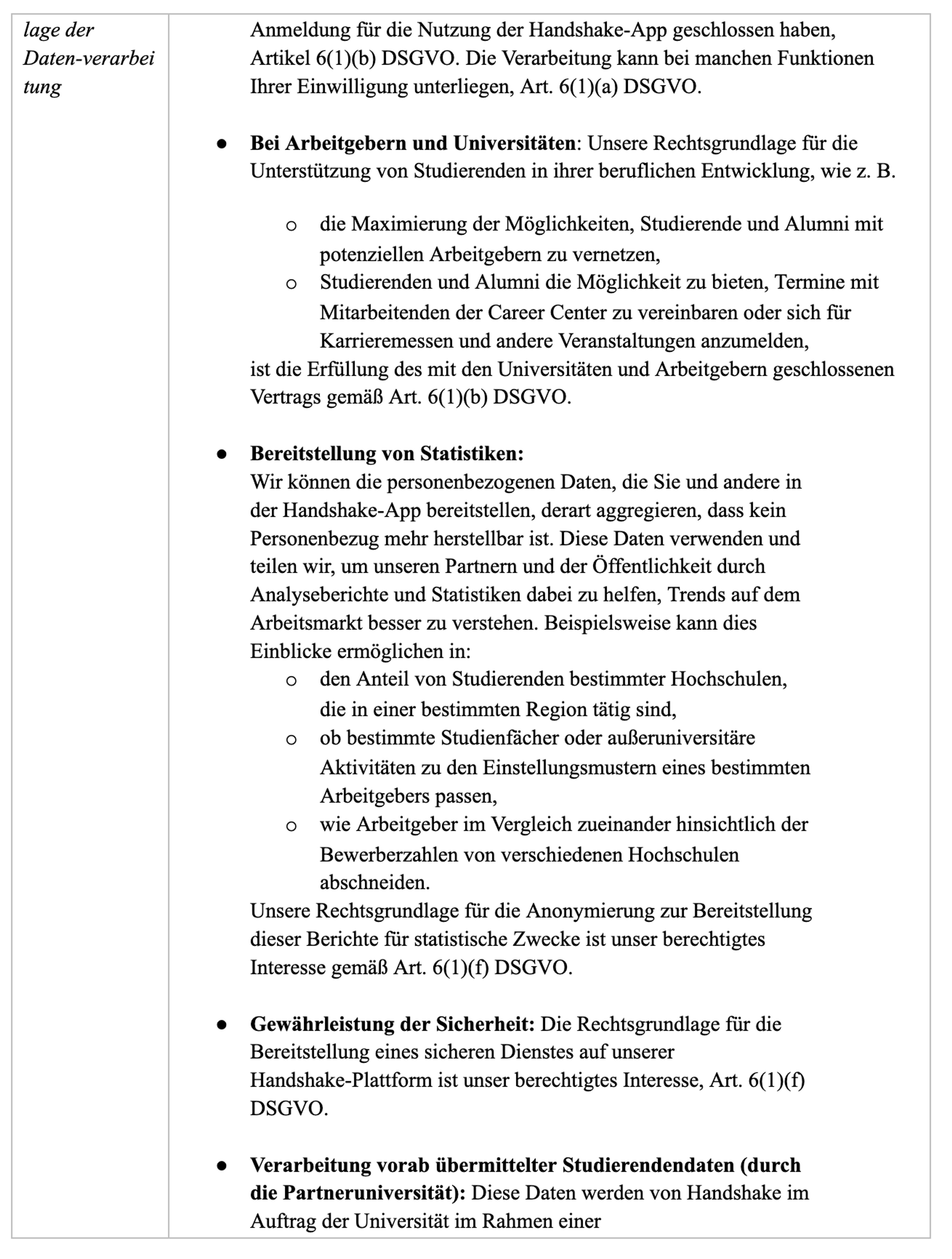 Aufschlüsselung der Verarbeitung