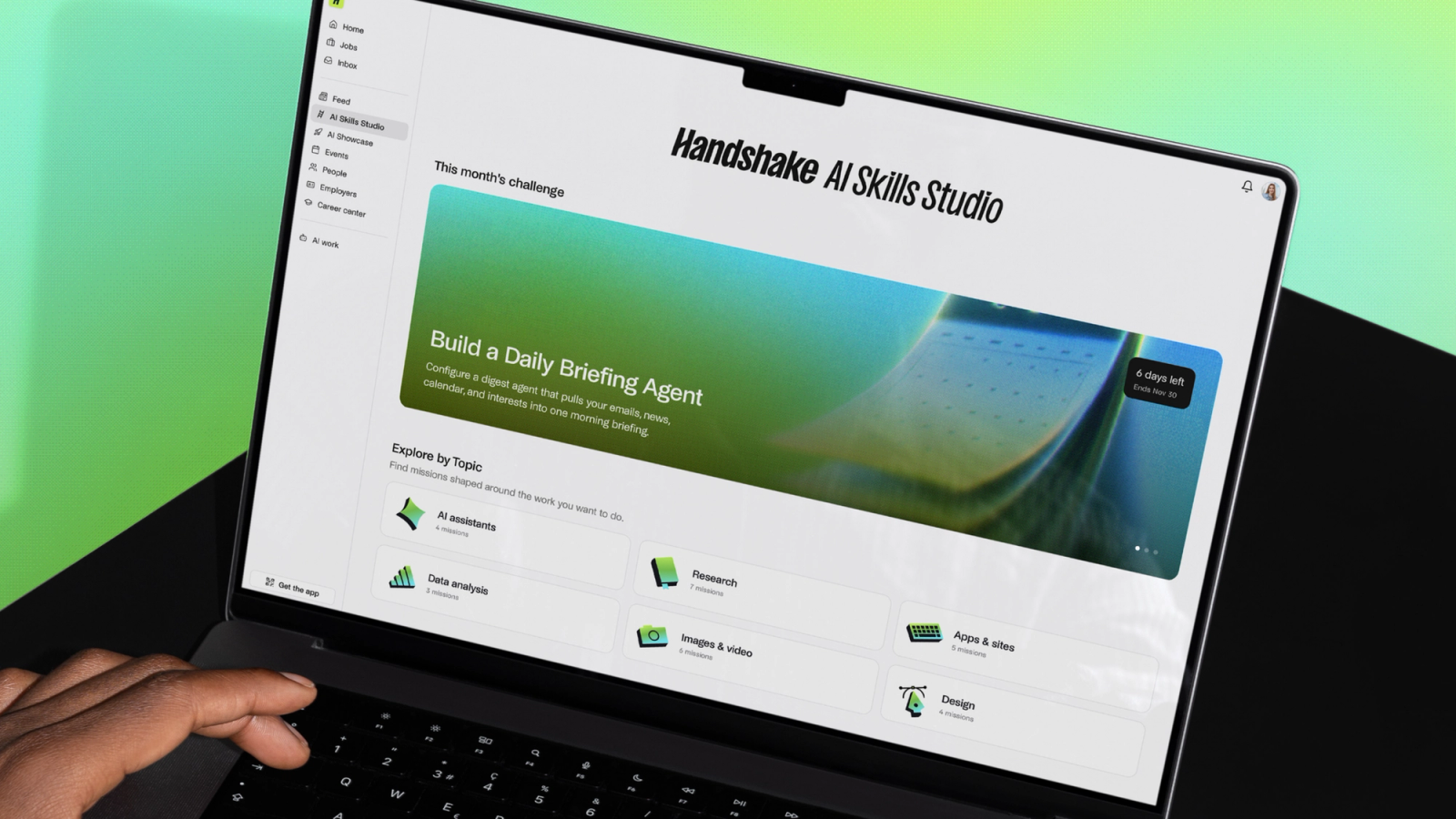 Handshake AI Skills Studio open on a laptop