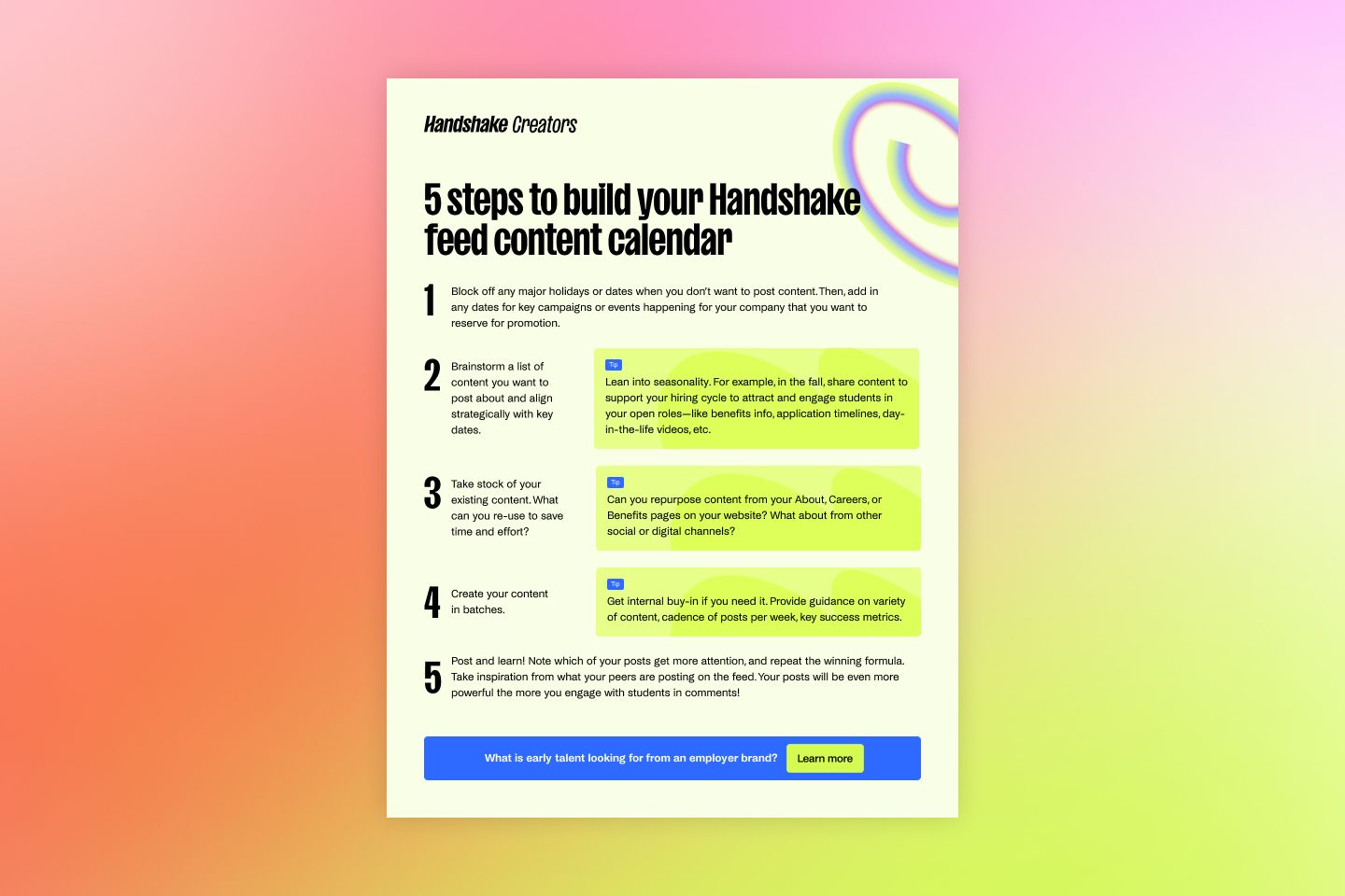 How to create content for the Handshake feed (with calendar template)