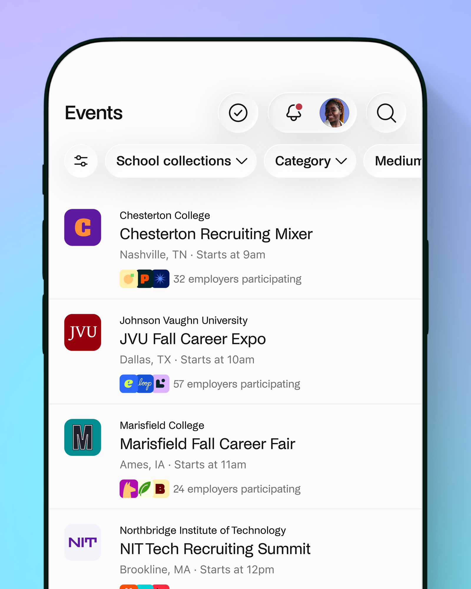 Career events in the Handshake app