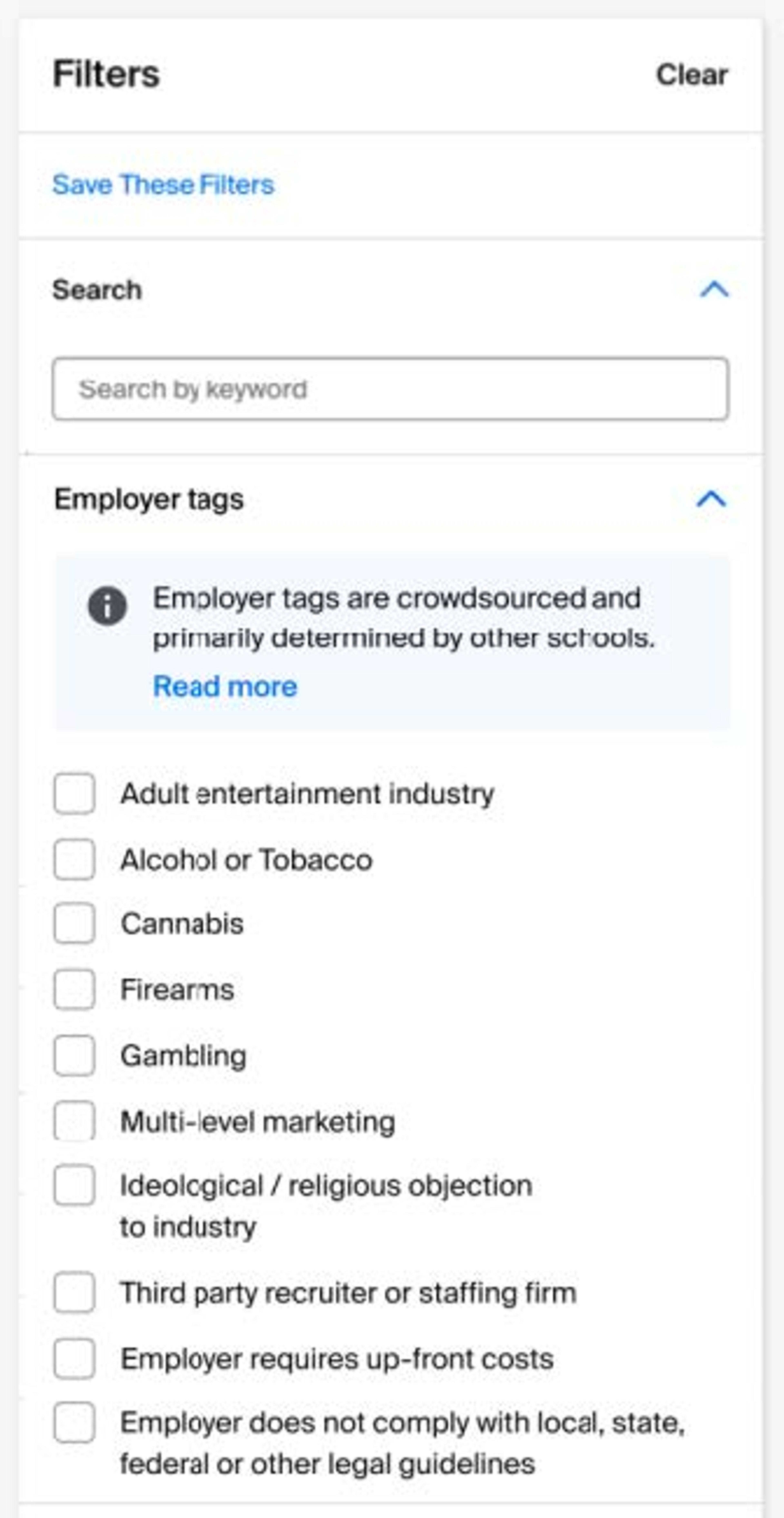 screenshot of employer tag capabilities in Handshake