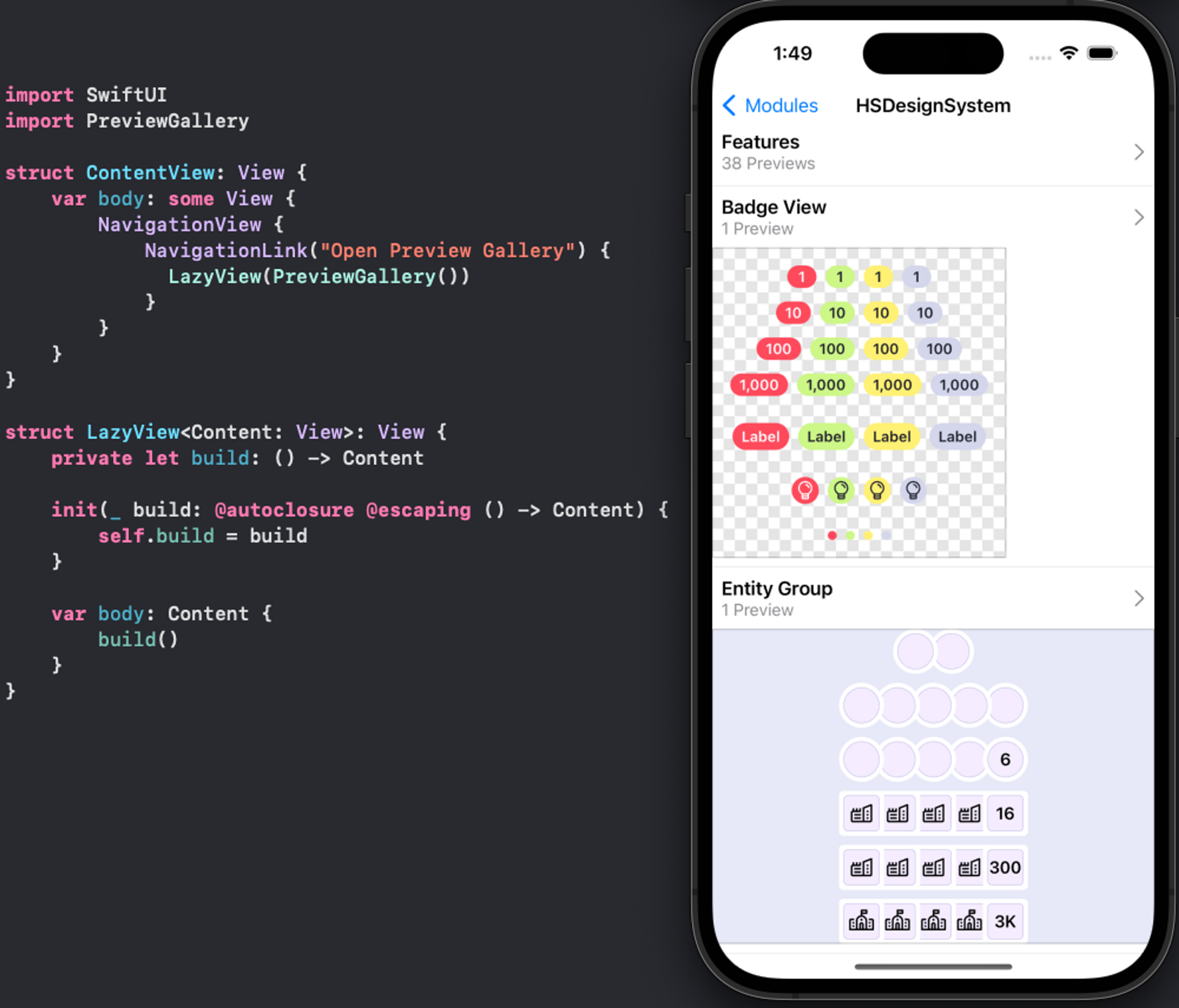 Using the PreviewGallery feature in Emerge’s SnapshotPreviews package to automatically display a menu of available components in the Design System