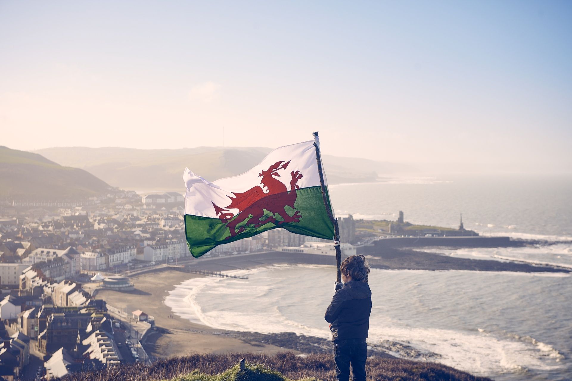 Welsh flag on top of hill