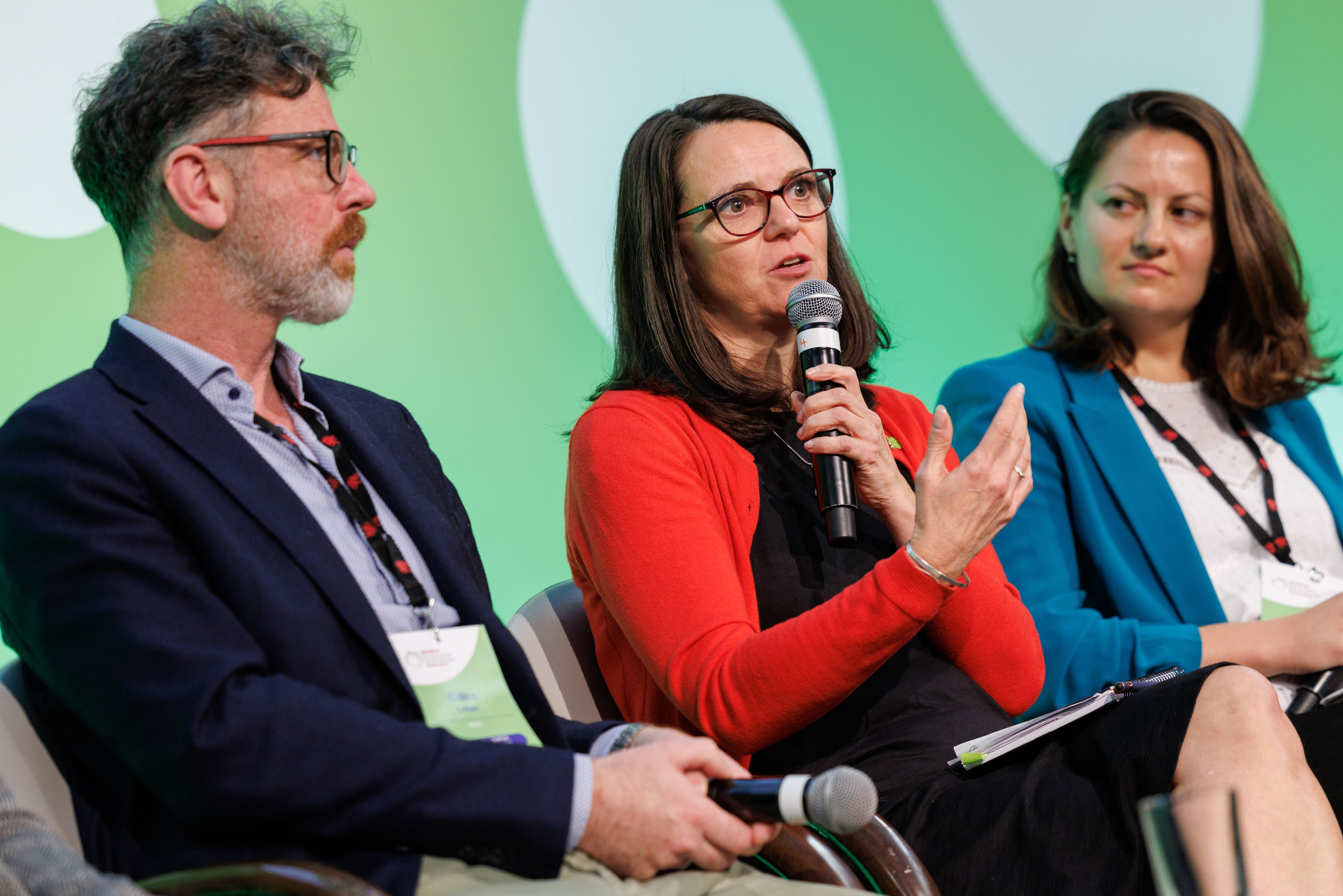 Sarah Germain, Fareshare Cymru, participates in a panel session.