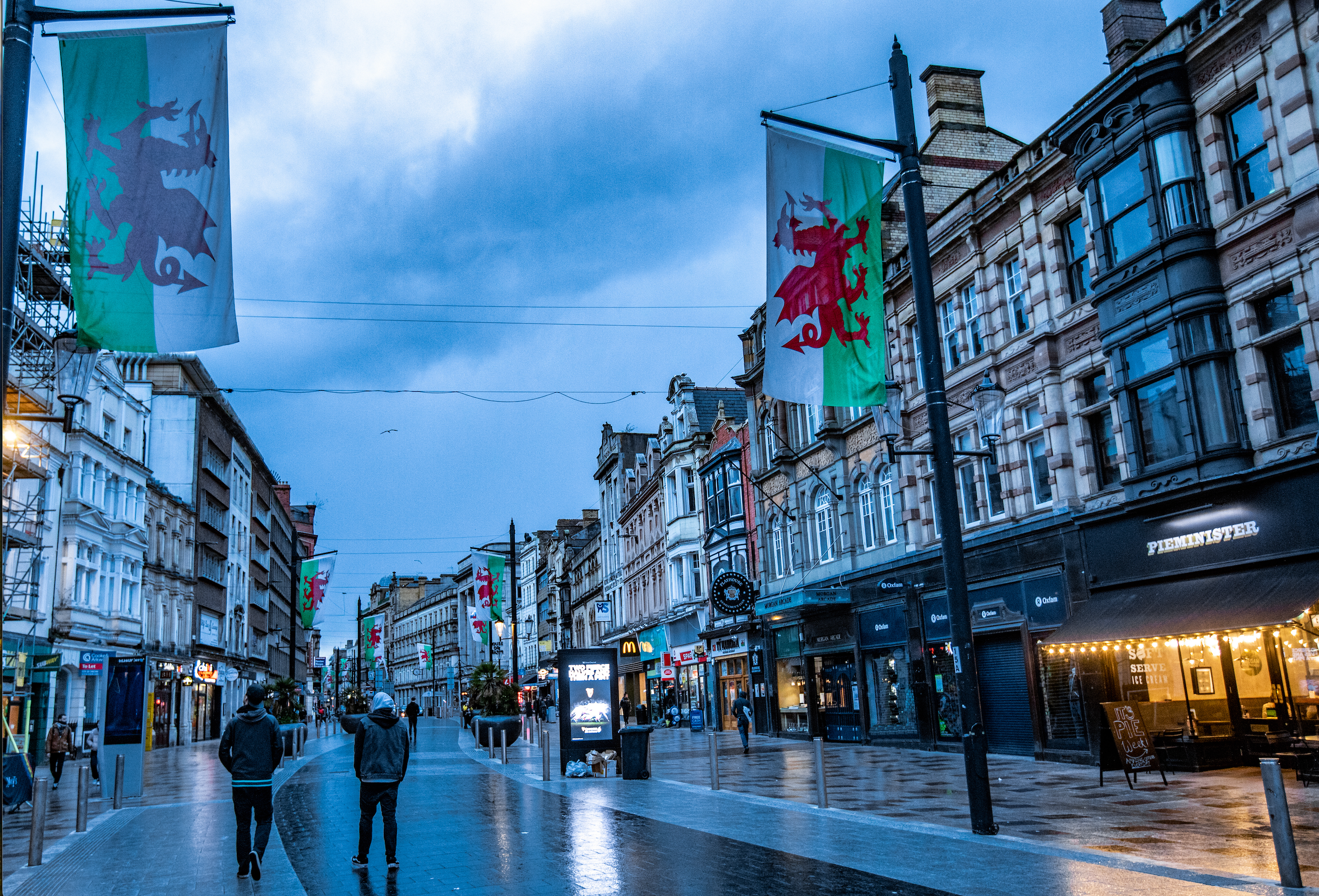 Cardiff central with flags