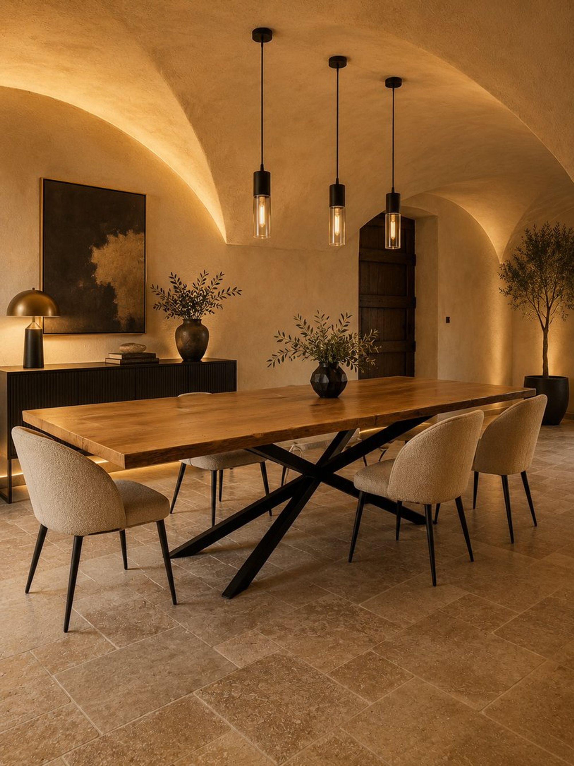 Table à manger, chêne noirci et laiton – vue 4