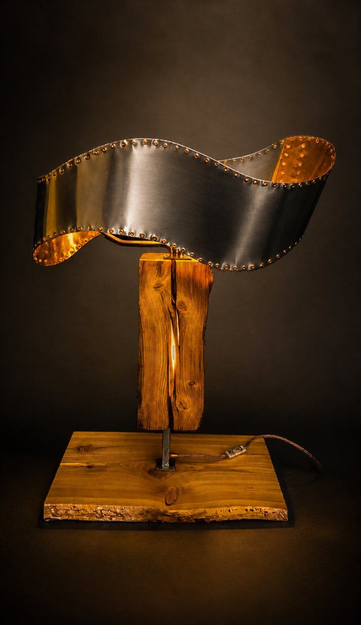 Lampe, acier ribleté et laiton
