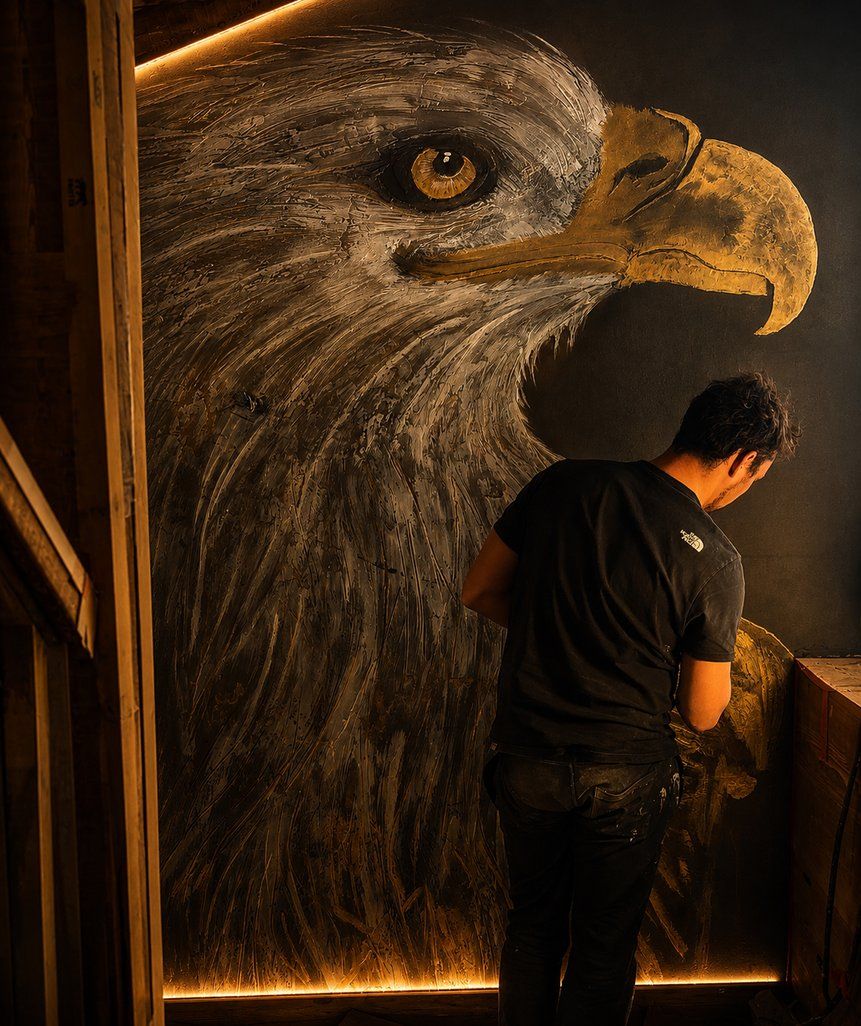 Peinture murale d’un aigle, Chalet Aquila