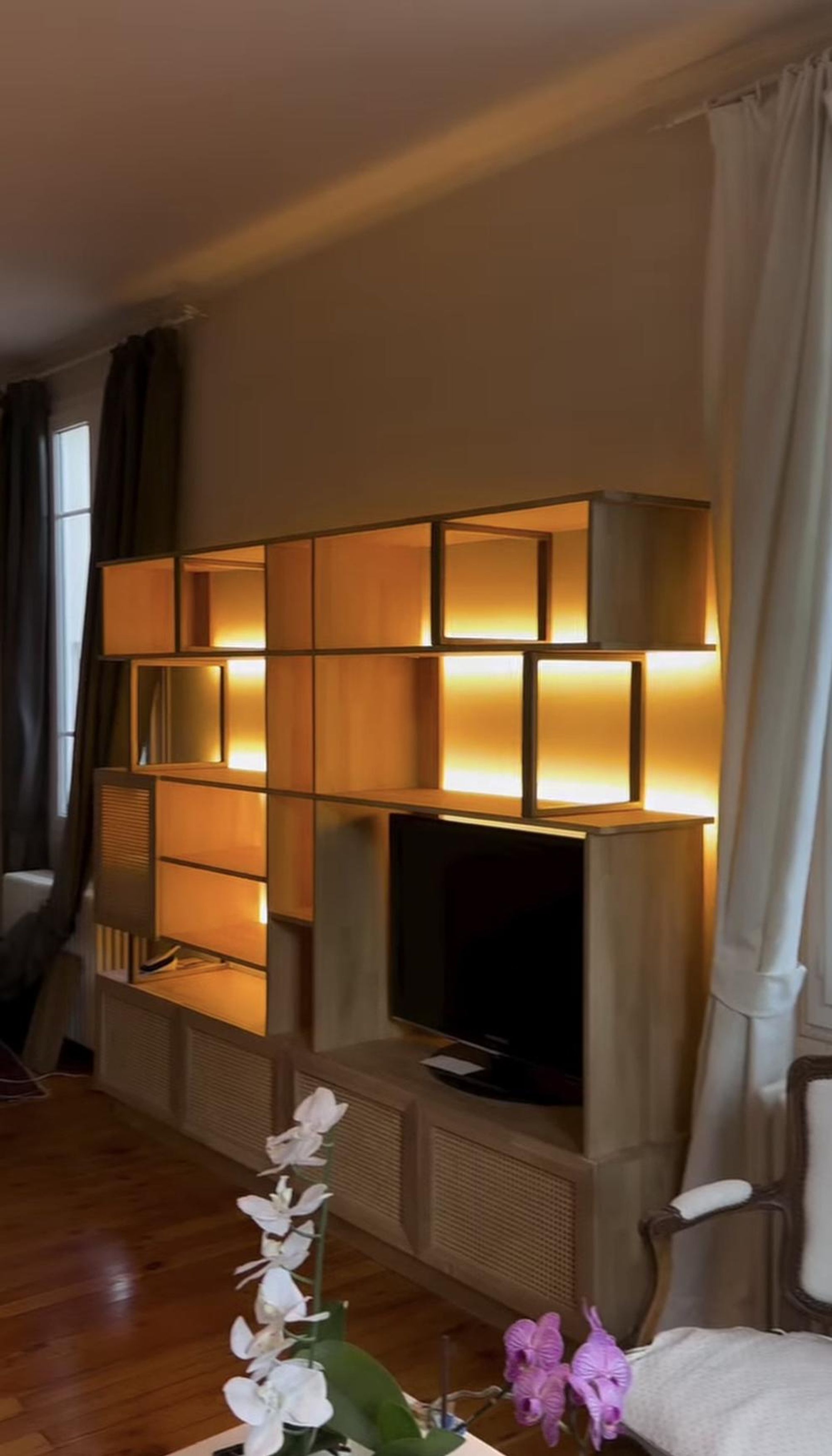 Bibliothèque et meuble TV, cannage rotin – vue 7