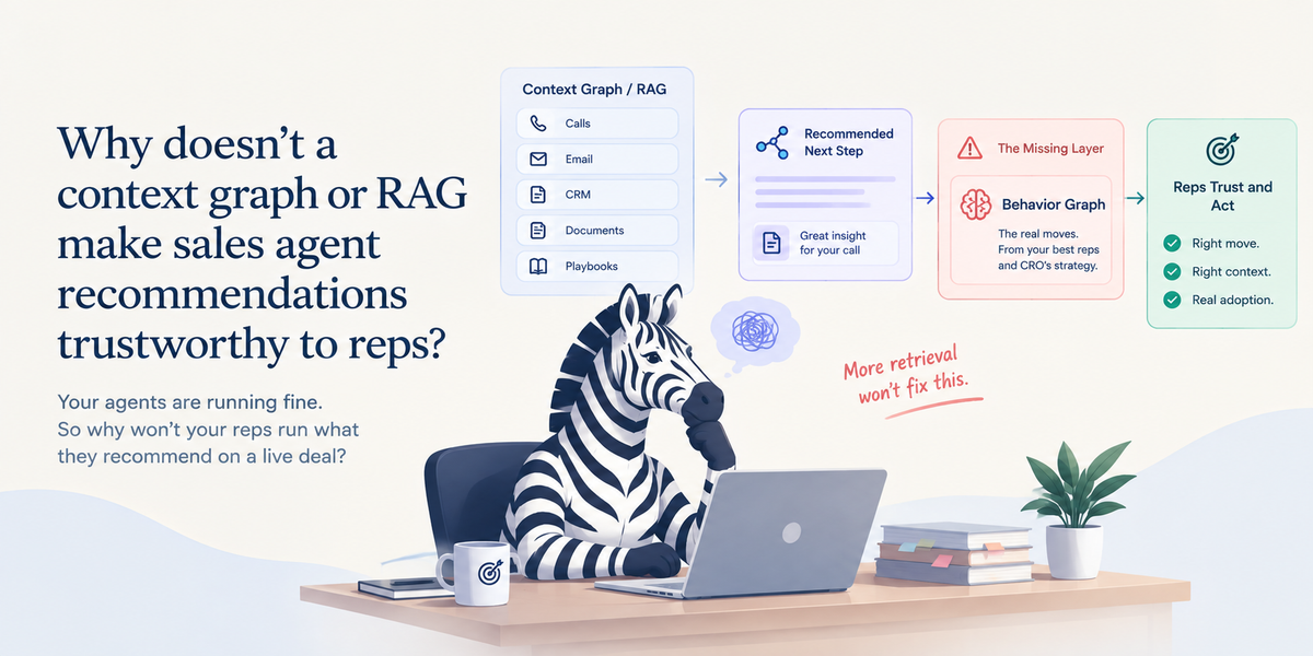 Why doesn't a context graph or RAG make sales agent recommendations trustworthy to reps?