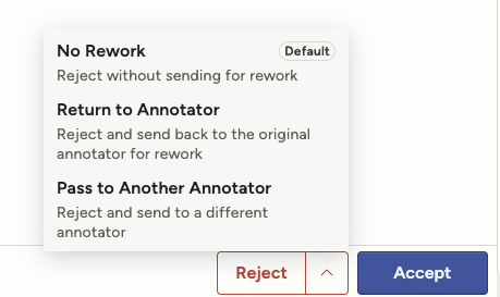 Reject action options in the reviewer Reject menu