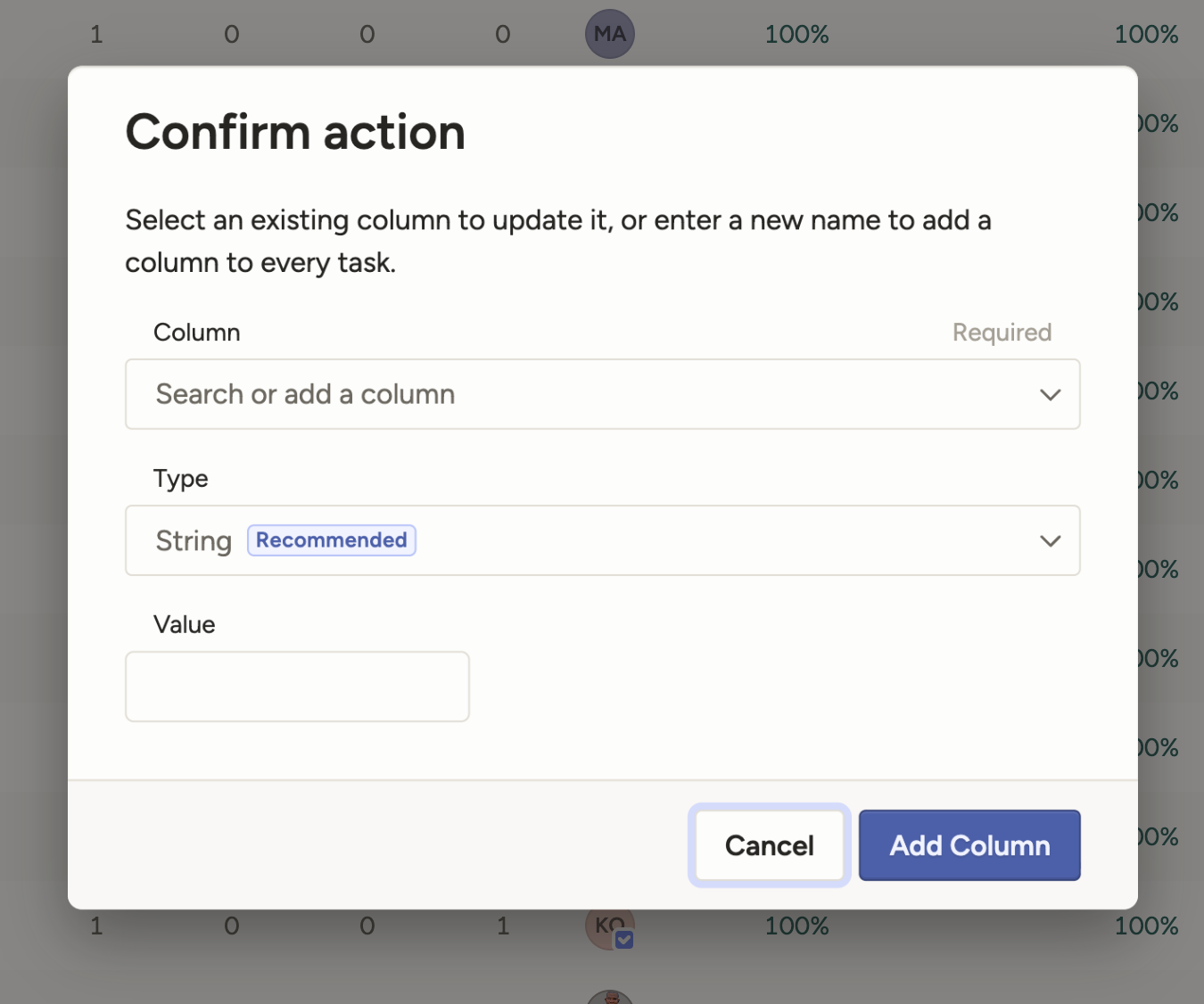 Add or update columns in task data