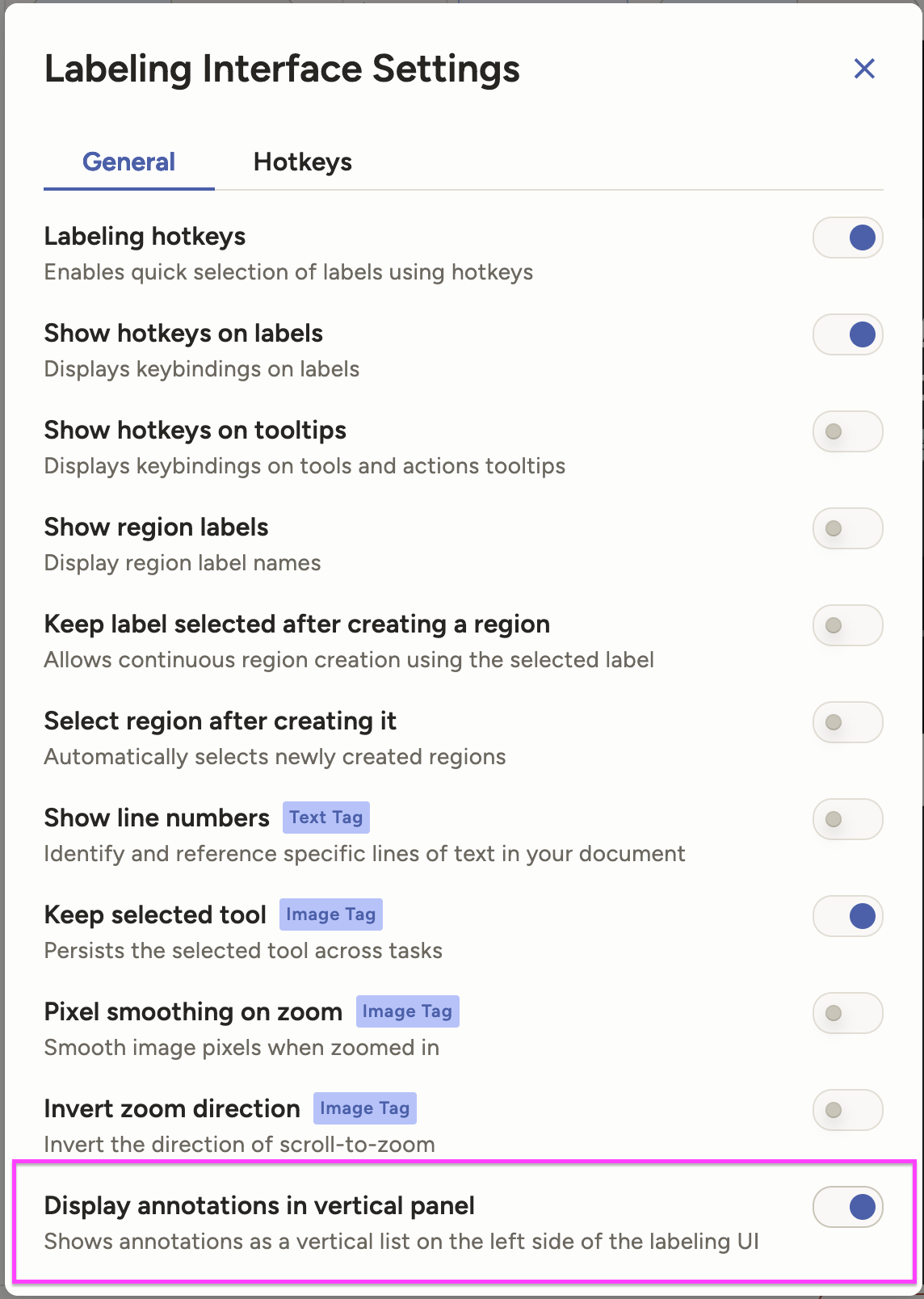 Enable Vertical Annotations Sidebar