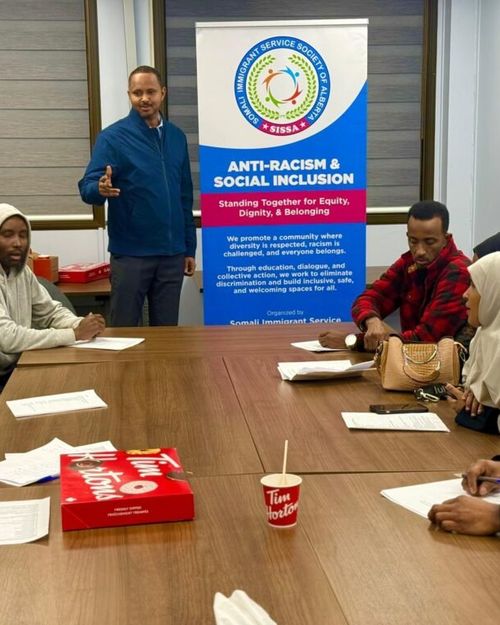 Participants seated together during a SISSA Anti-Racism Community Session in Edmonton, April 2026.