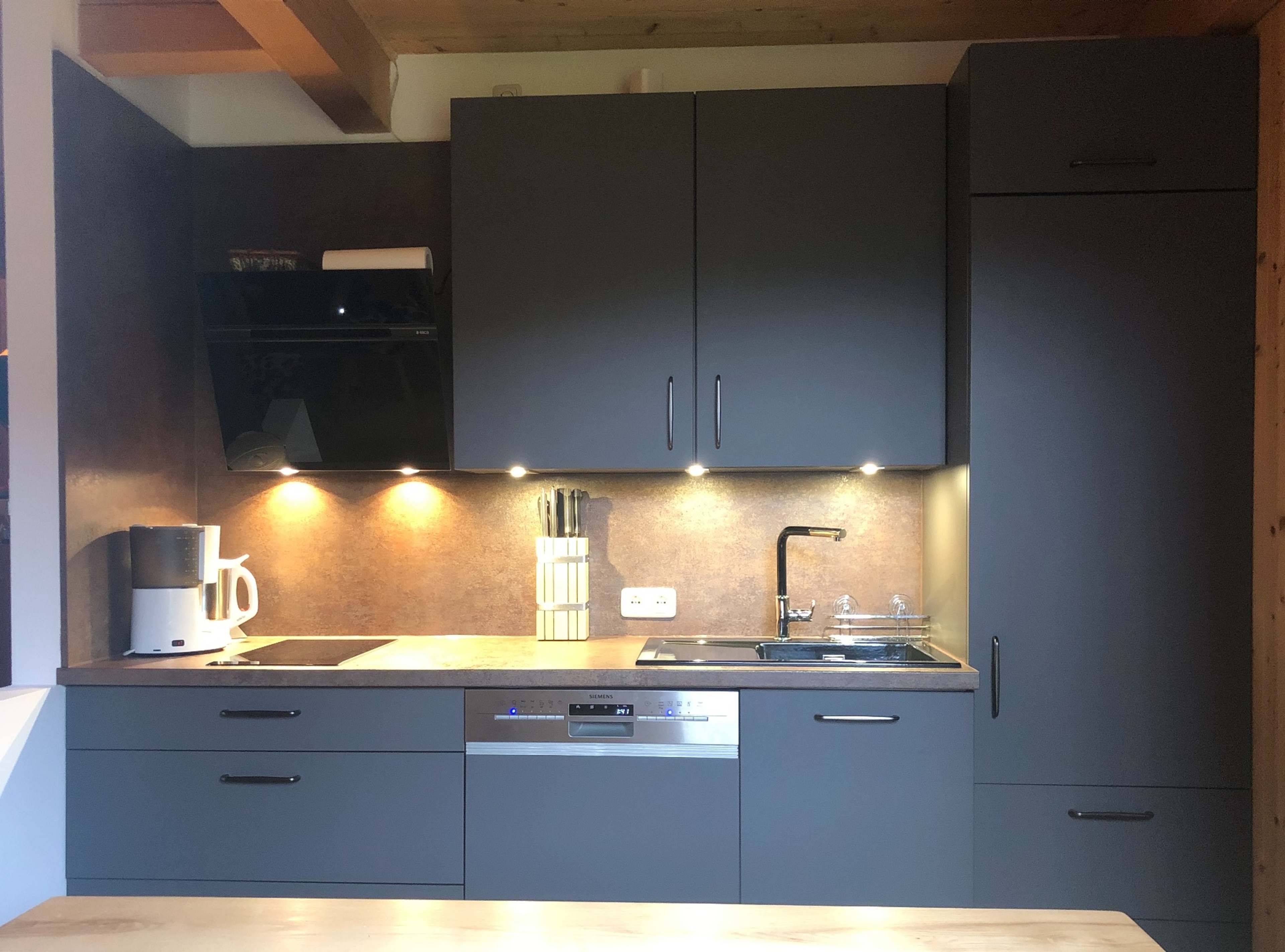 Moderene vollausgestattete Essküche mit Induktionsherd