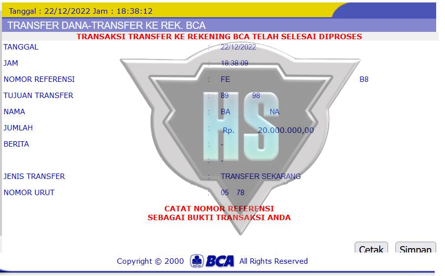 BUKTI TRANSFER HANSLOT