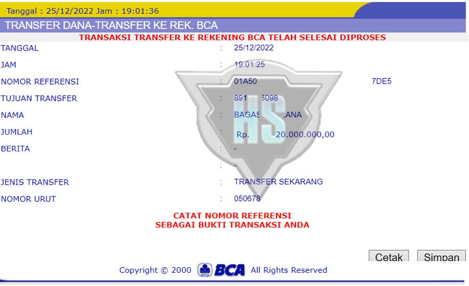 BUKTI TRANSFER HANSLOT