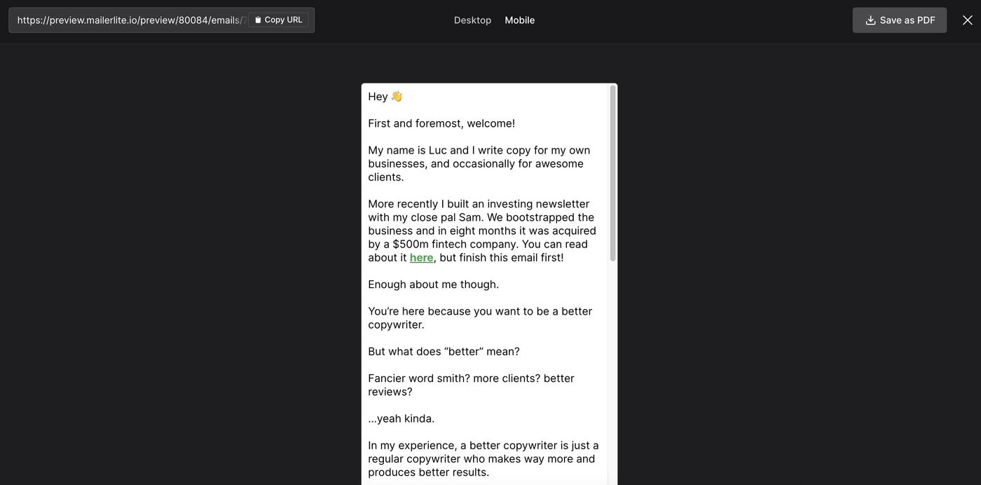 mailerlite mobile preview